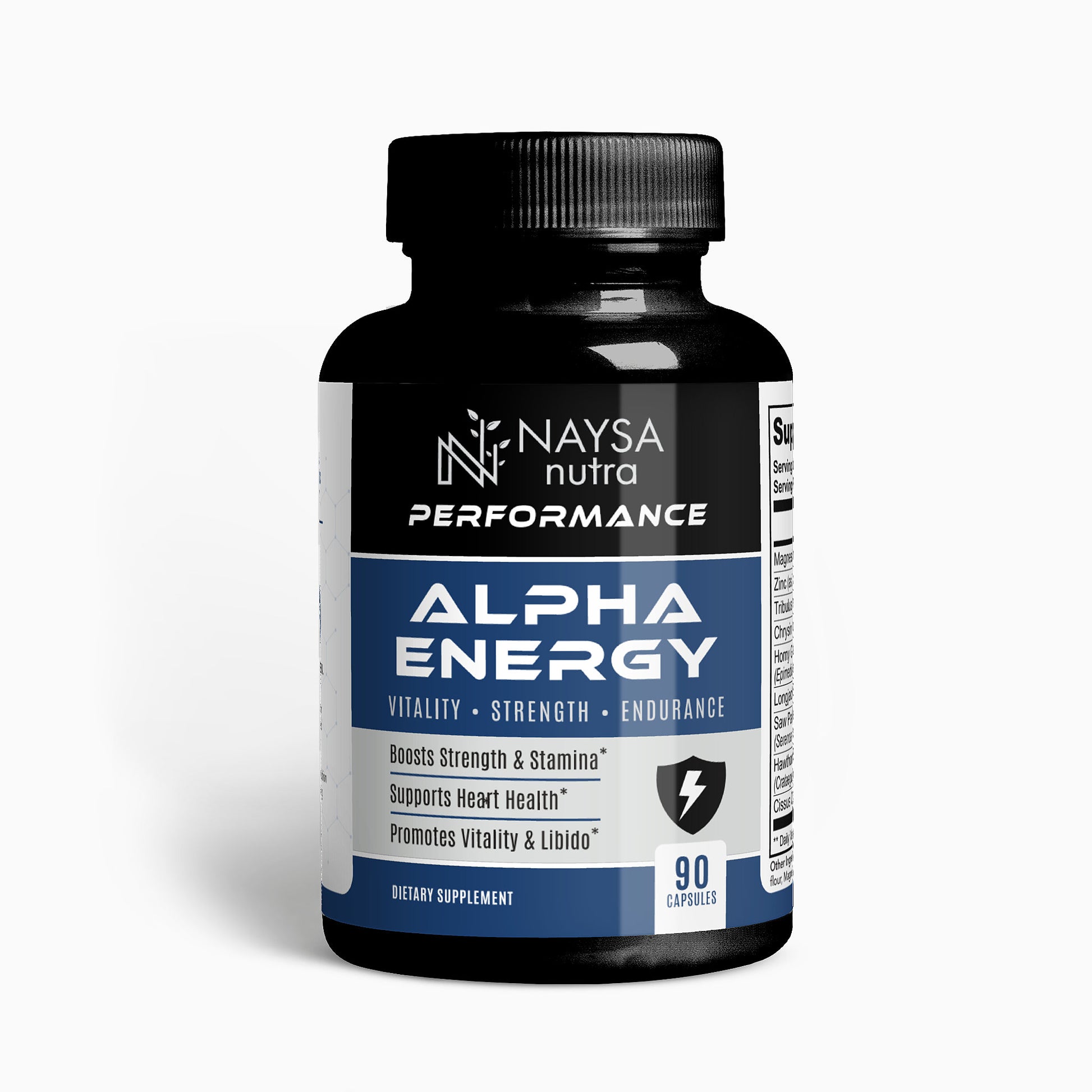 Naysa Alpha Energy supplement bottle on a white background