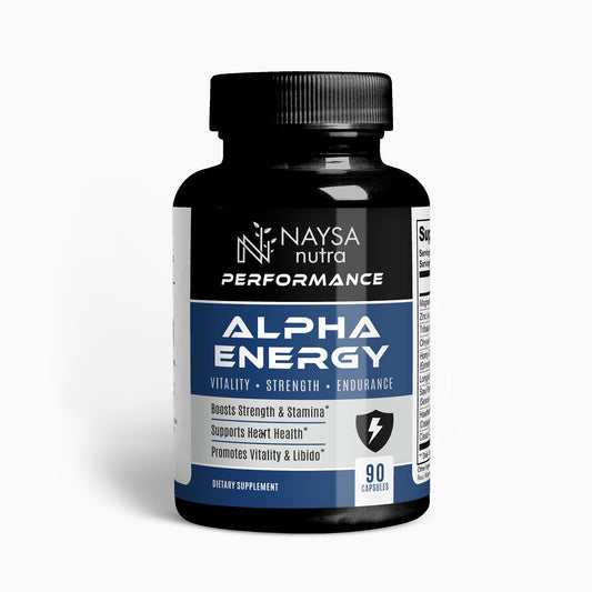 Naysa Alpha Energy supplement bottle on a white background