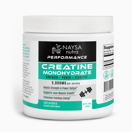 Naysa Nutra Creatine Monohydrate supplement container on a white background