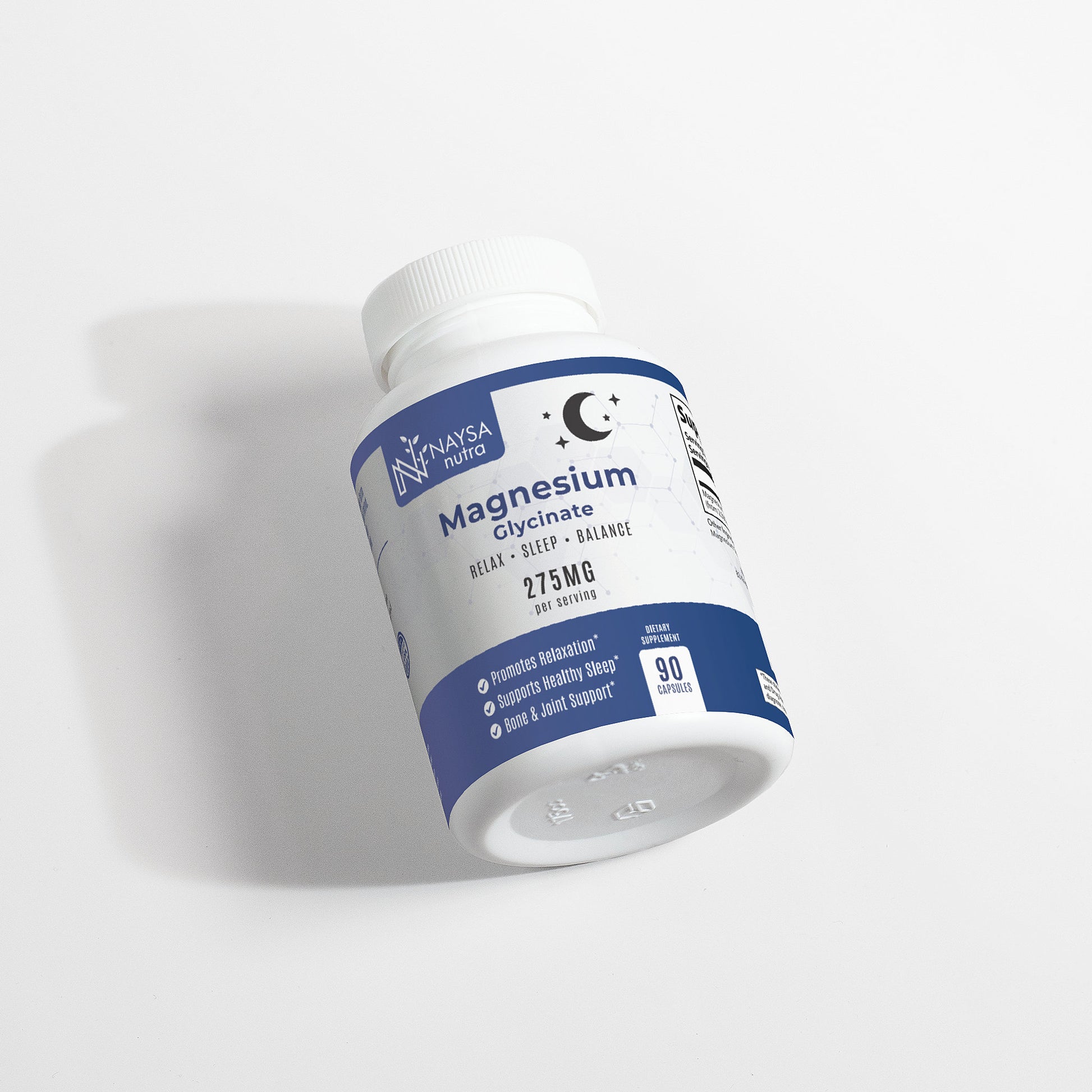 Supplement bottle labeled 'Magnesium Glycinate' on a white background
